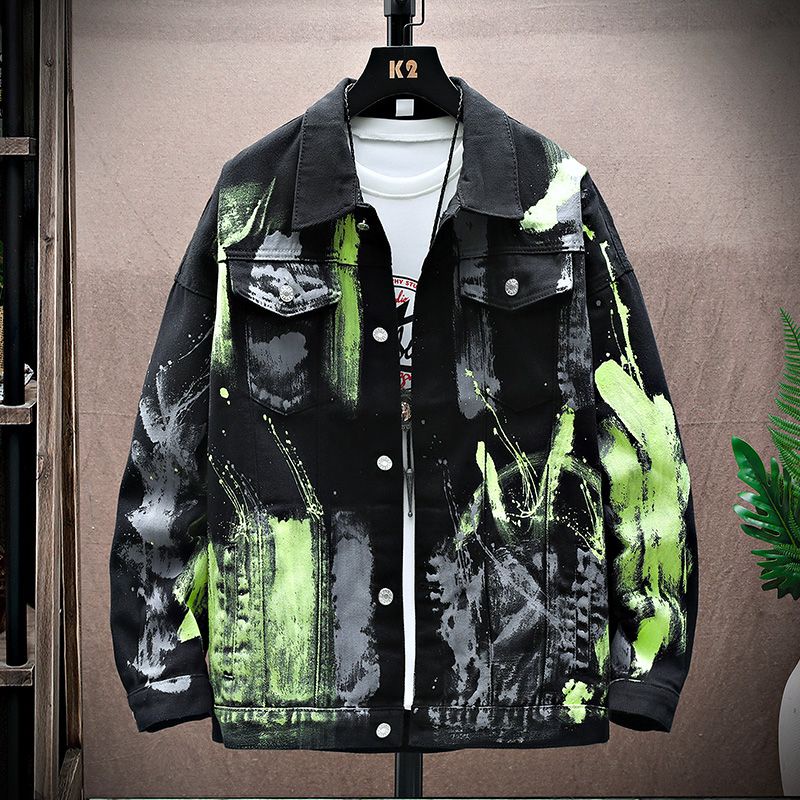 New fashionable graffiti denim jacket for men