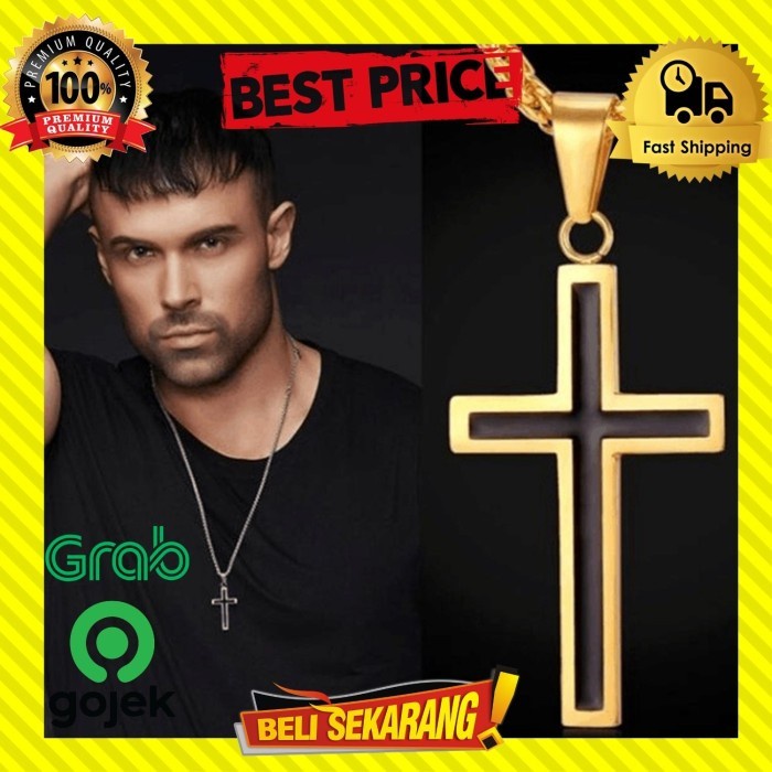 Kalung salib pria wanita warna emas silver simple aksesoris kalung , kalung salib pria / kalung sali