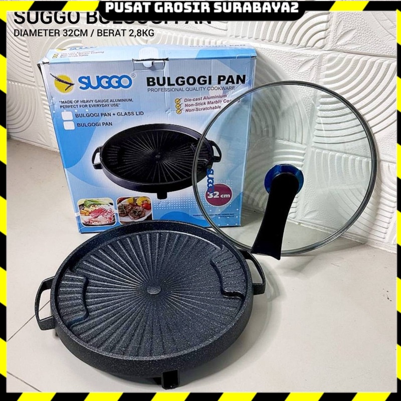 SUGGO BULGOGI + TUTUP  Bulgogi Grill Pan SUGGO 32cm - Alat Panggang Korea - Bbq Grill Pan PANGGANGAN