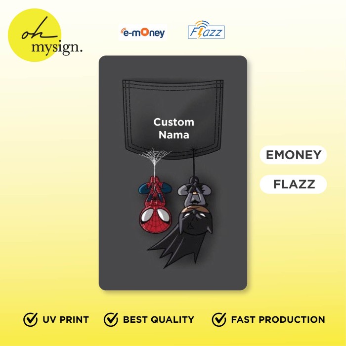 Emoney Flazz Batman Spiderman Kartu E-Toll Mandiri BCA UV Print - Emoney