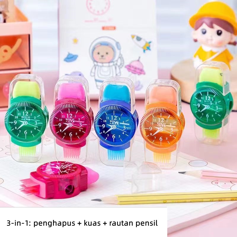 

Rautan pensil multifungsi/rautan pensil 3-in-1/rautan pensil berbentuk jam tangan