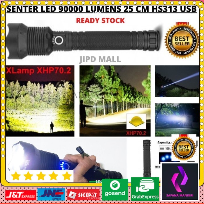 Lampu Senter LED USB Long Range XHP702 Zoom 90000 Lumens HS313 111107