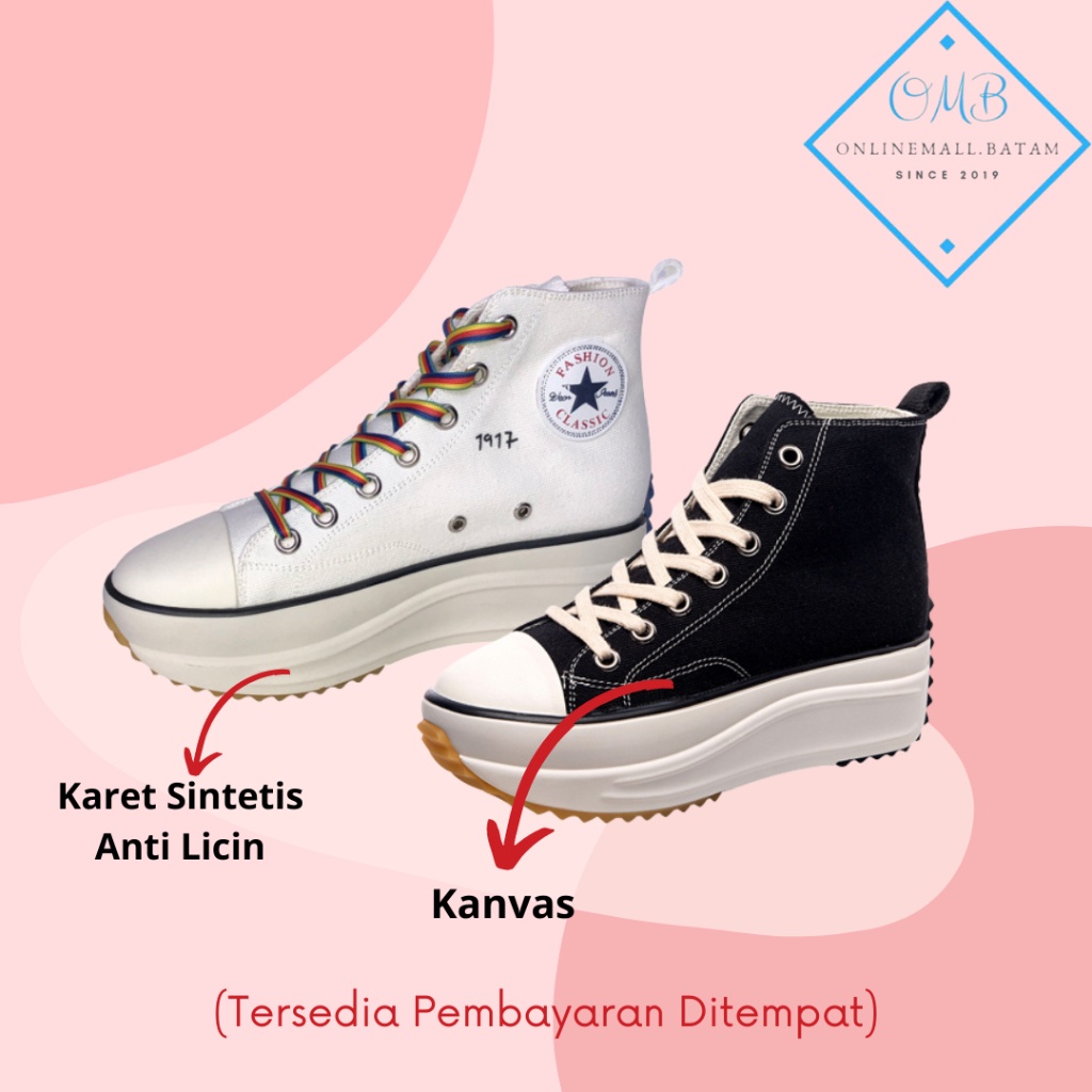 COD Sepatu Sneakers Kanvas Wanita Hak Tinggi Hitam Putih 232 onlinemall