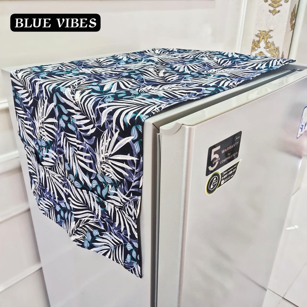 Tutup Kulkas Set Murah Bahan Kanvas Aneka Motif Blue Vibes | Taplak Kulkas 1 Pintu | Cover Kulkas