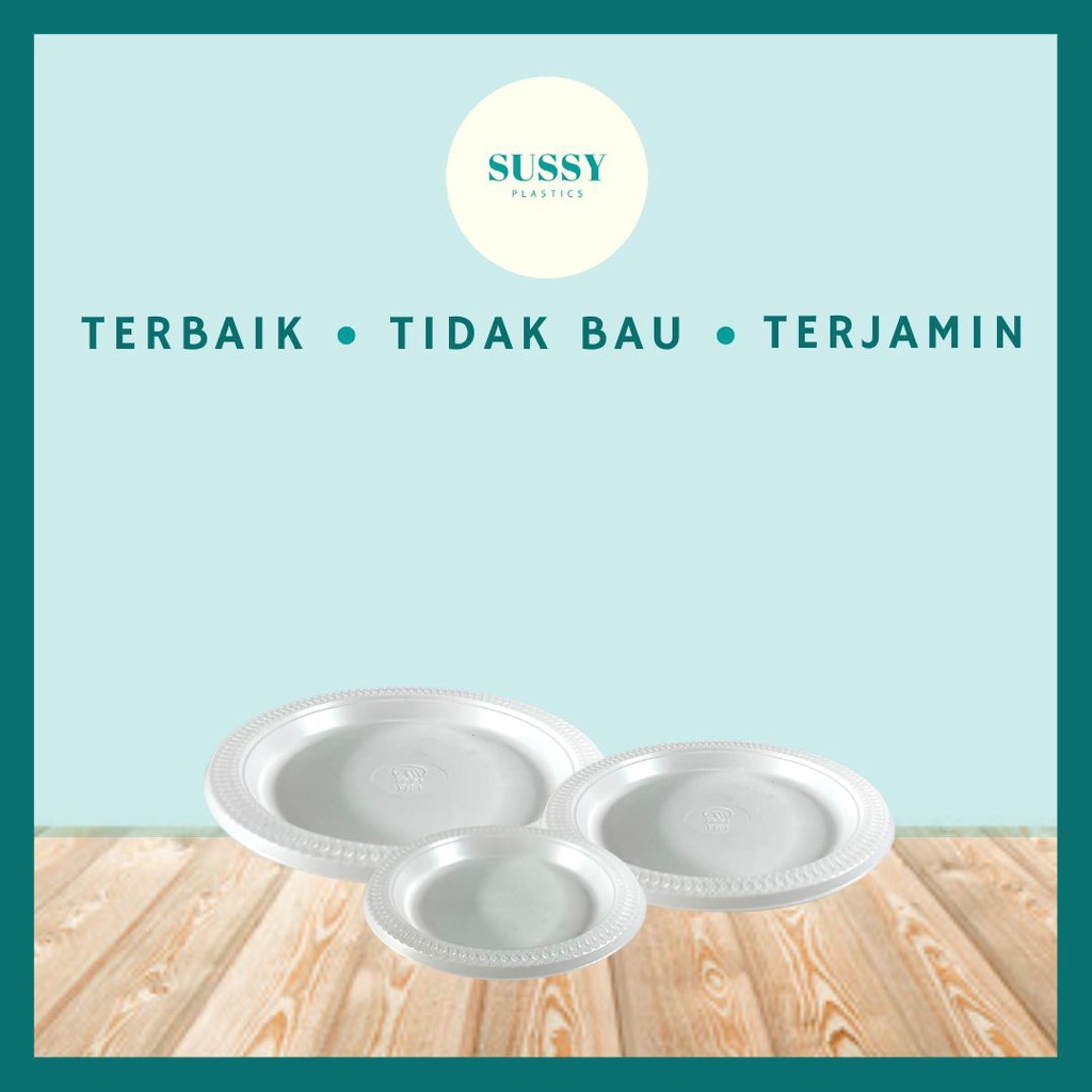 Piring Makan Plastik Tebal Sekali Pakai Ukuran 6 7 8.5 / Piring Plastik Putih Susu / Piring Pesta