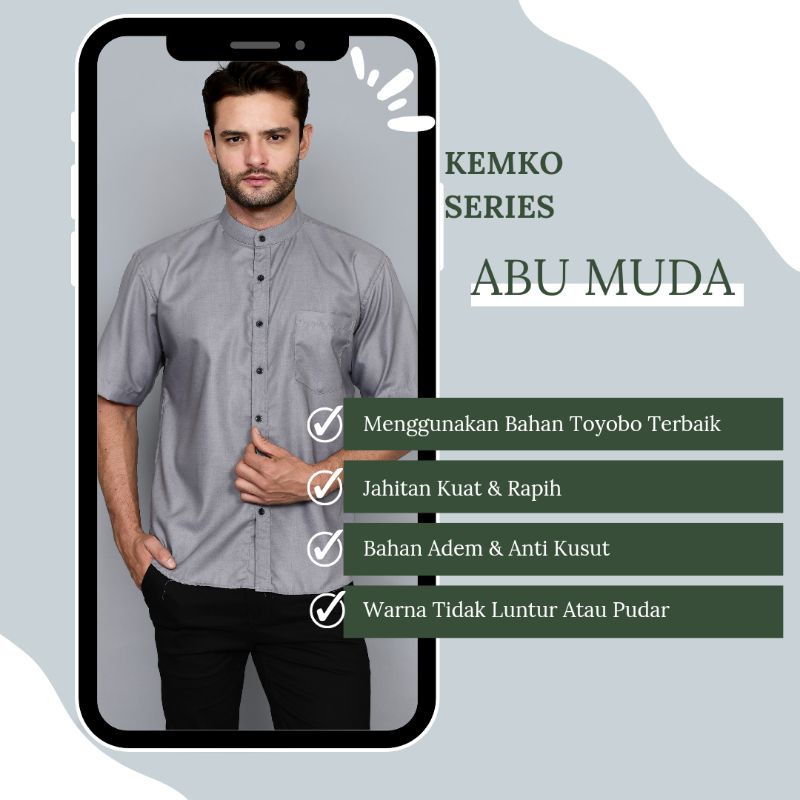 Kemeja Kerah Koko Polos Lengan Pendek Pria Warna Putih Premium