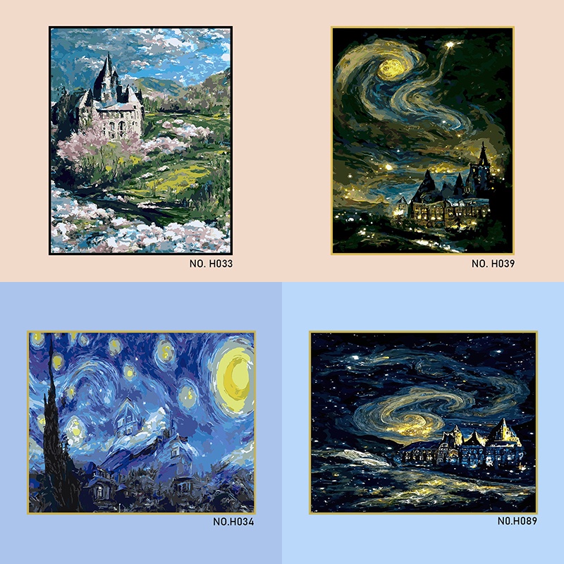 

[With Frame 30x40cm]paint by number DIY Nomor Lukisan Minyak Lukisan Tangan Mewarnai Lukisan Minyak Van Gogh Hogwarts Buatan Tangan Menggantung Lukisan/392