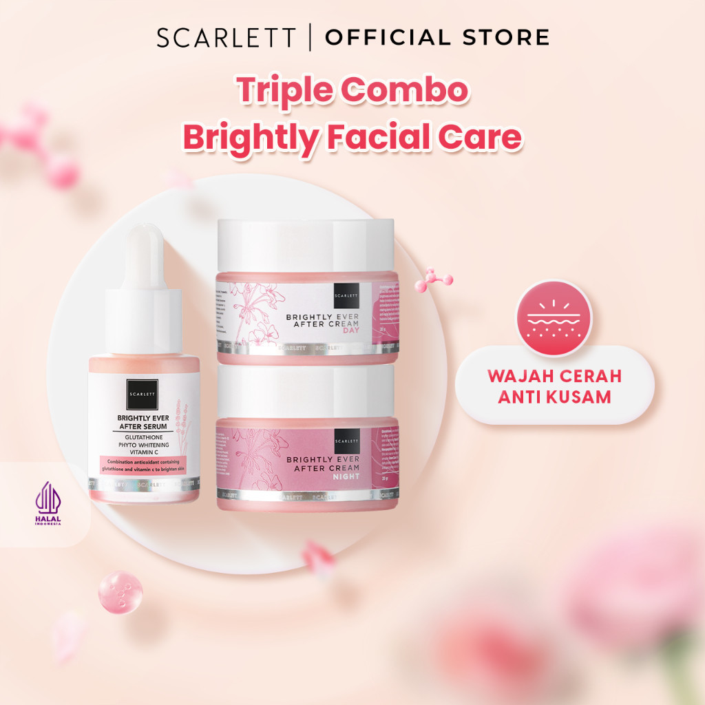 Scarlett 3PCS Skincare Whitening Triple Combo Brightly Facial Care Mencerahkan Kulit Day Night Cream