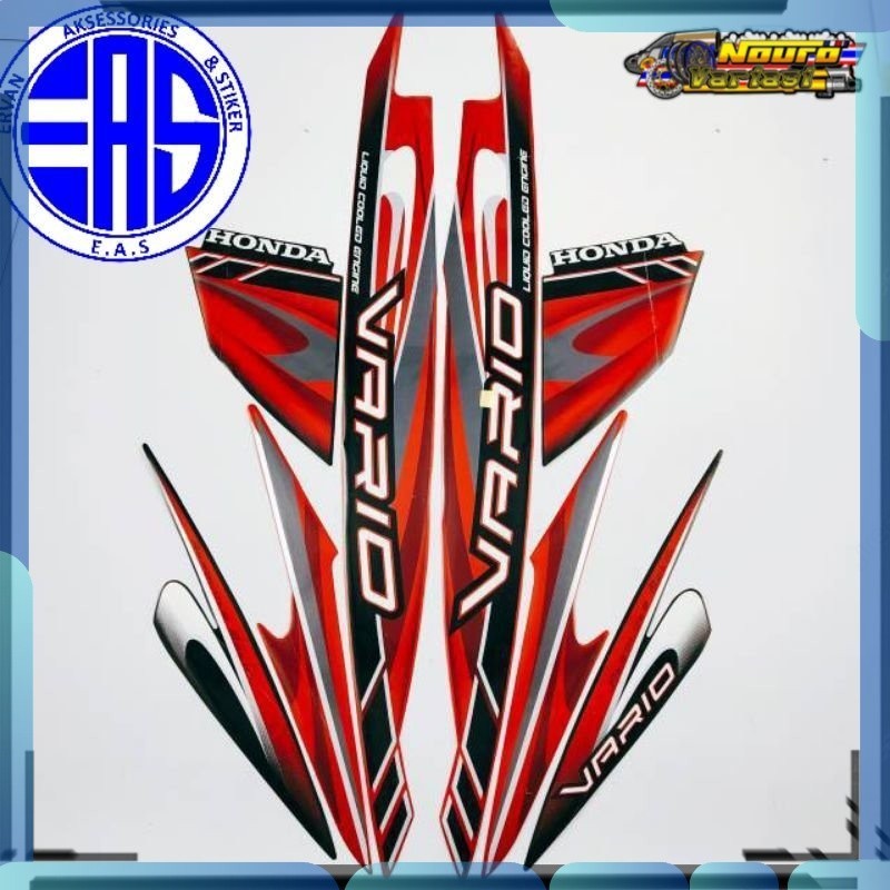 Stiker striping honda vario 110 karbu 2009 merah hitam  standar bagus