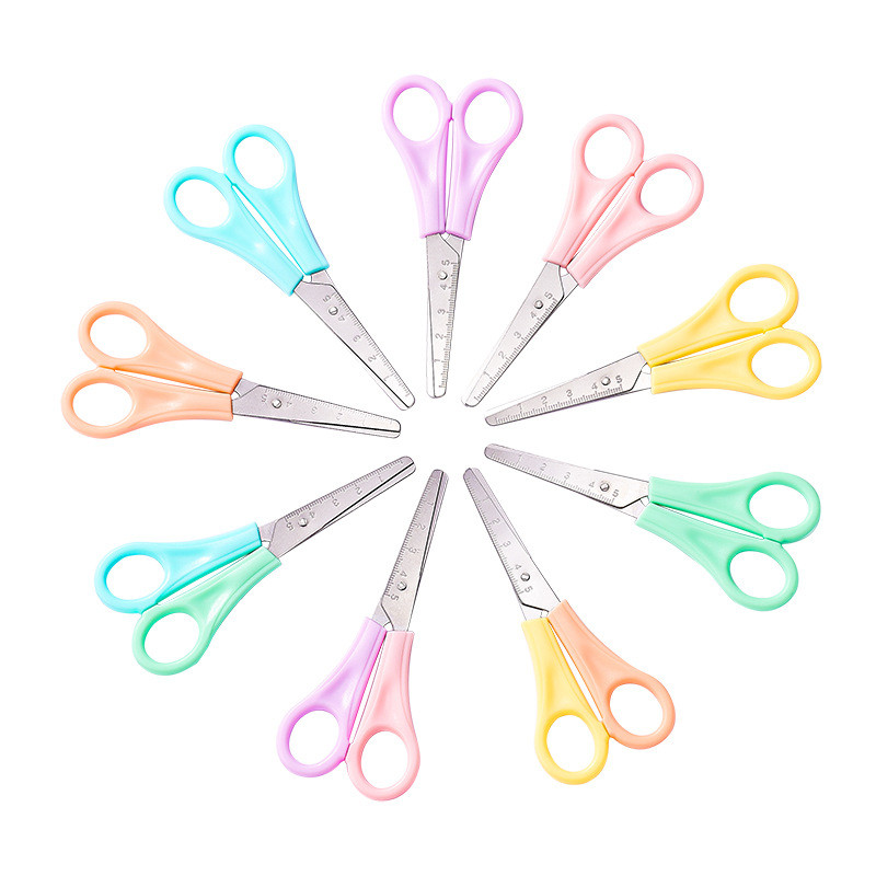 

Creative Solid Colors Plastic Handle Stainless Steel Ruler Function Blade Simple Safe Children Students Study Homework Scissors