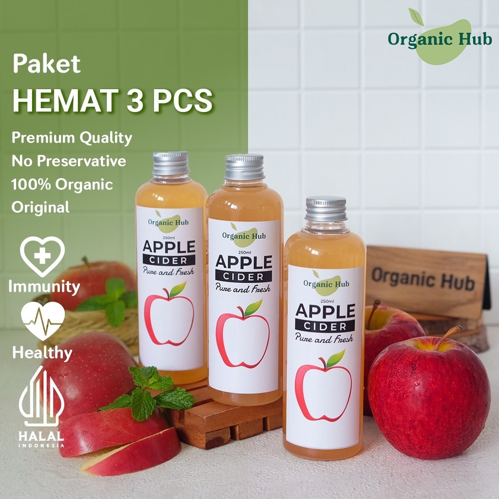 

Organic Hub Paket Hemat 3 in 1 Cuka Apel 250ml Apple Cider Vinegar With The Mother Premium Organik Original