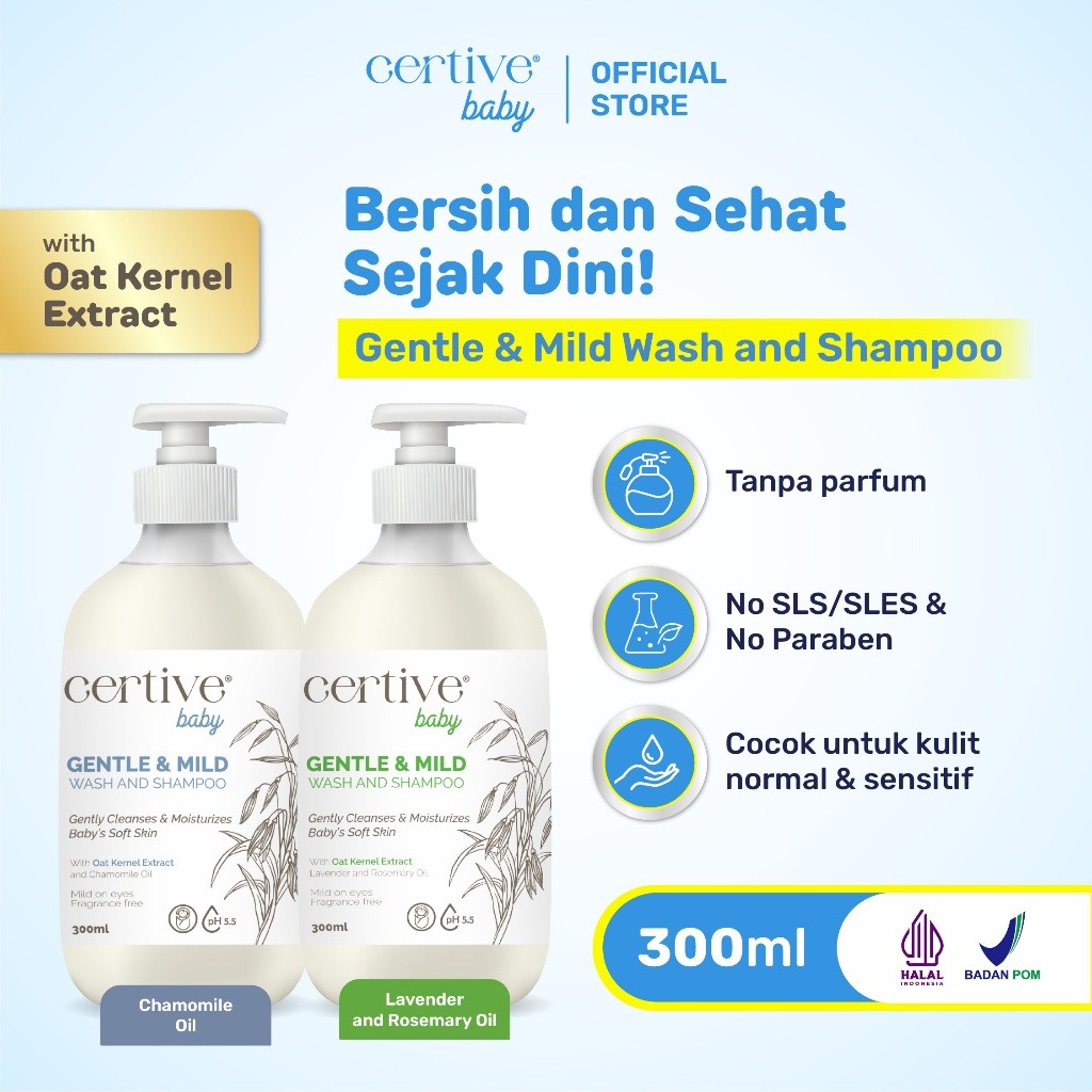 HJI86 Certive Baby Gentle & Mild Wash and Shampoo 300ml - Sabun dan Sampo Bayi dan Anak Premium - Am