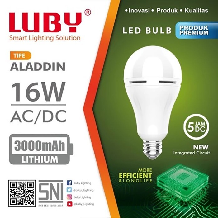 

Lampu Bohlam Emergency Luby LED AC DC Aladdin New 16 Watt Mati Lampu
