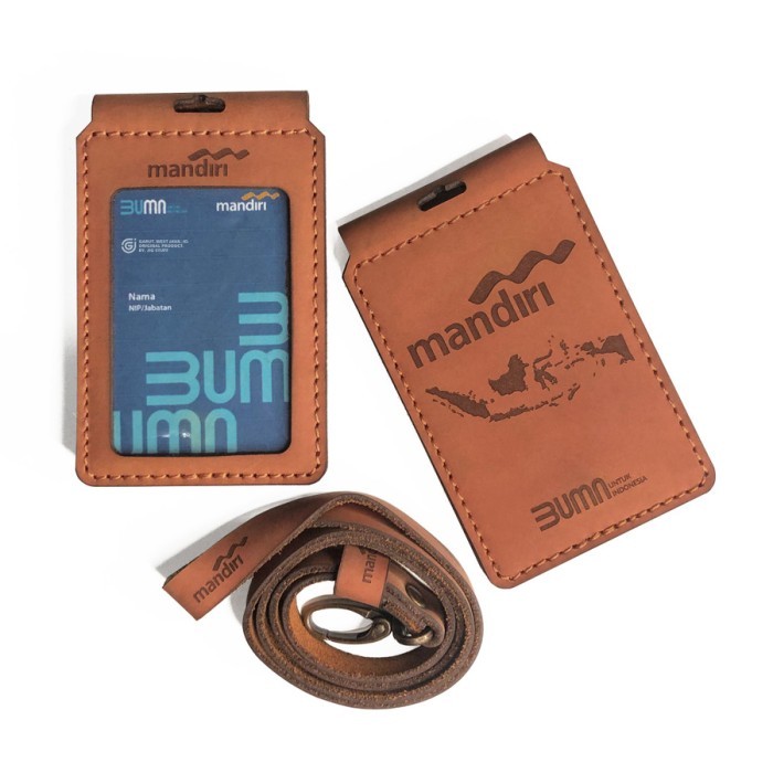 

id card kulit free cetak logo - Gantungan ID card holder name tag Kulit sapi asli COSTUM NAMA dan LOGO - Tan Crazyhorse, Polos - benkai