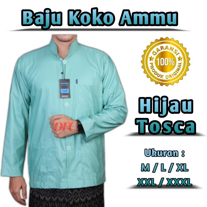 Terlaris Baju Koko Ammu Collection Baju Koko Muslim Baju Koko Pria - Hijau Tosca, M MBS