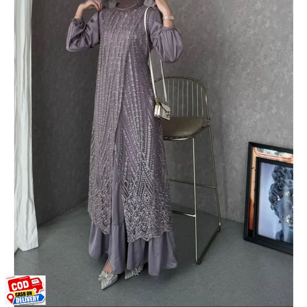 Baju Gamis Brokat Livia dress Baju Pesta Kondangan Terbaru Gamis Mewah 2024 Gaun Brokat Pesta Mewah