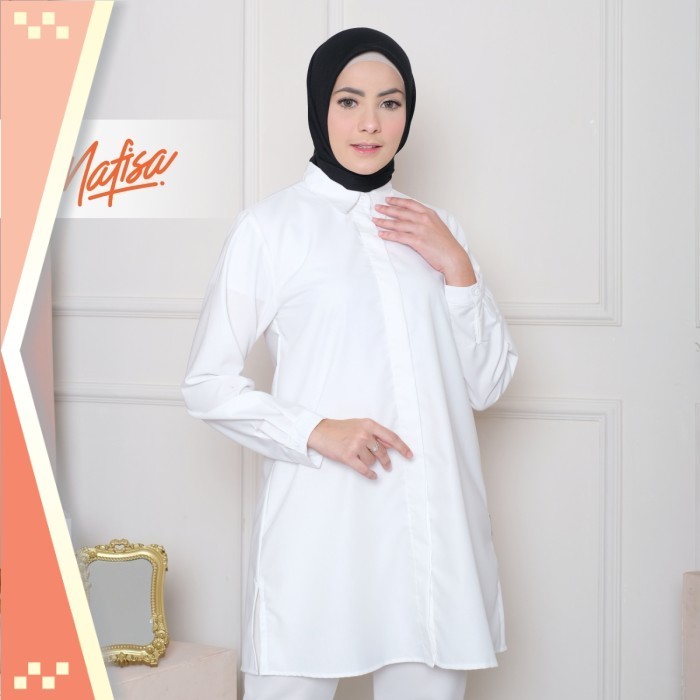 Tunik Premium Korean Style /Nafisa Tunik Fleksibel Day - Kemeja Tunik Day to Day Toyobo - Putih Tula