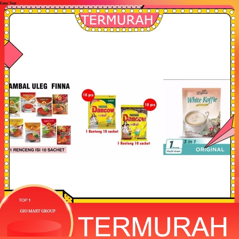 

PAKET HEMAT 3 IN 1 (1RENTENG) SAMBAL ULEG ,SUSU DANCOW, KOPI LUWAK WHITE