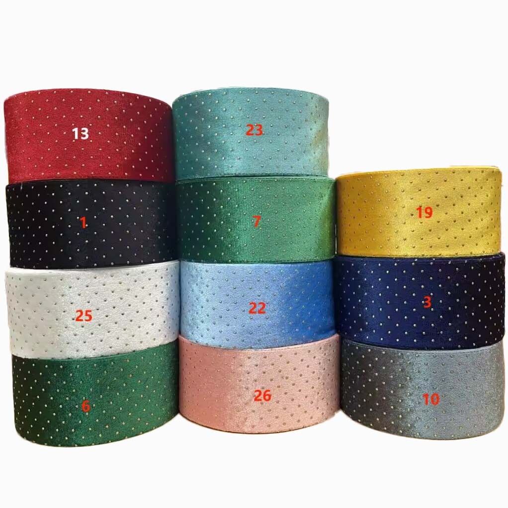 

38MM 75MM Gold Dots Fabric Velvet Ribbon 25Yards/Roll welcome custom printed