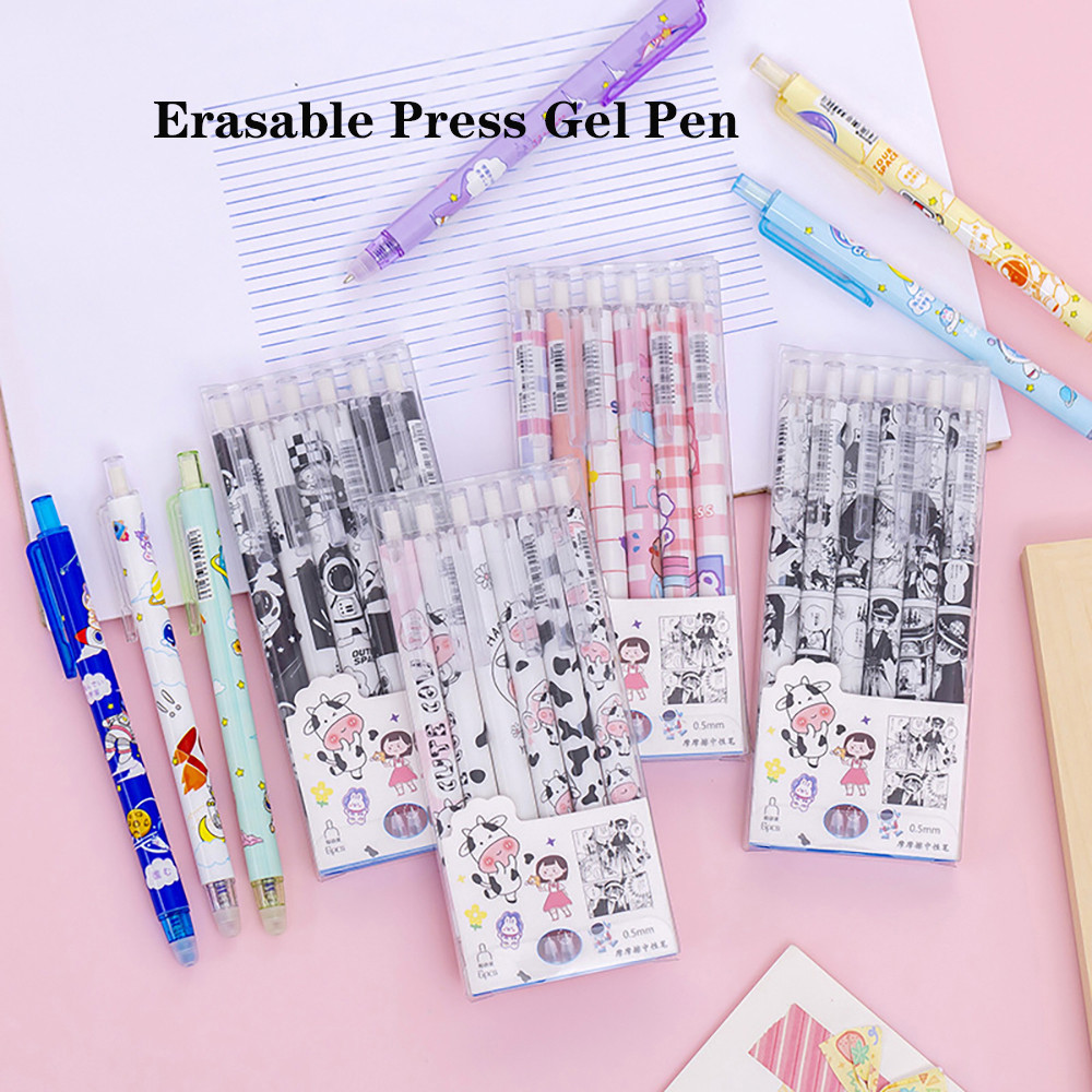 

6Pcs/Set Cartoon 0.5mm Blue Press Erasable Gel Pen Magical Friction Easy-to-erase Pen Creative School Student Writing Stationery