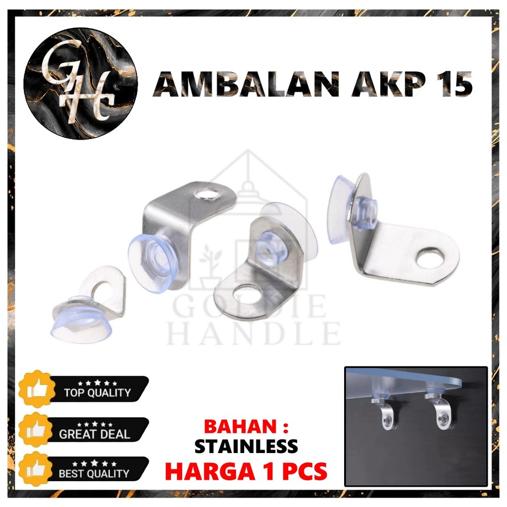 Ambalan Cop AKP 15 Kaca Skrup Ambalan Siku L Penyangga Siku Kop Kaca