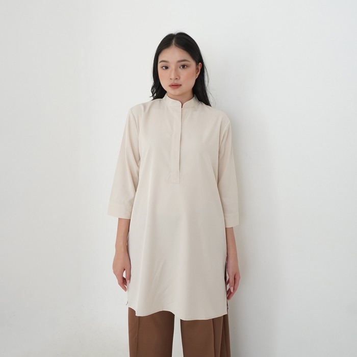 NEW -Emma Basic Tunik Premium Wanita B11940 / Tunik Midi Polos Wanita SONIA - Cream, M