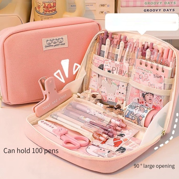 

TEMPAT PENSIL KOREA MULTI SEKAT UKURAN JUMBO KANVAS - PNS CRTV PINK