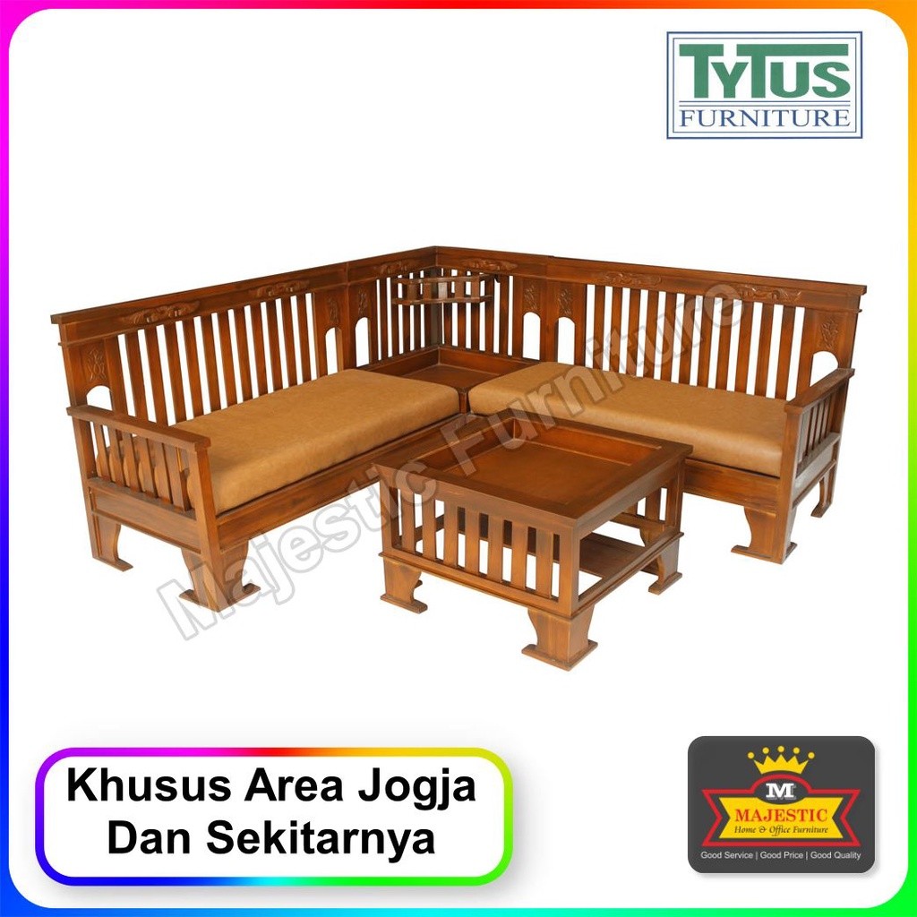 Tamu Jati Tytus Minang Sudut Set 2.2.L + Meja Kaca Aquarium + Isi + Bantal - Jogja