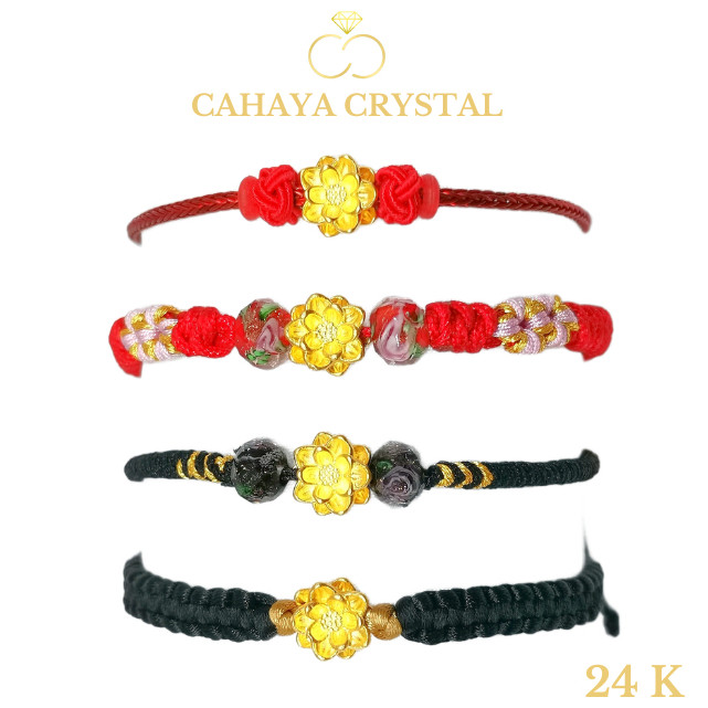 Gelang Tali Emas Charm Teratai Jumbo/ Bunga Lotus Emas 24k  - Gold Bracelet