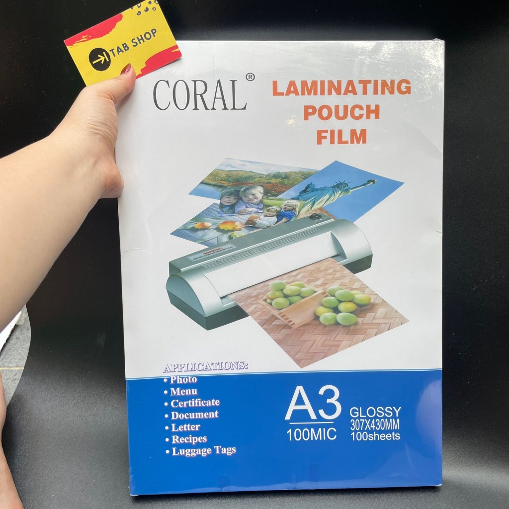 

TAB SHOP - CORAL PLASTIK LAMINATING POUCH A3 100 MIC 100 SHEETS- CORAL LAMINATING / LAMINASI PANAS A3 GLOSSY CLEAR 100 MIC 100 LEMBAR