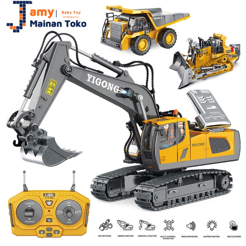 Excavator remote control 2.4ghz 11 channel diecast metal crawler loader mainan anak