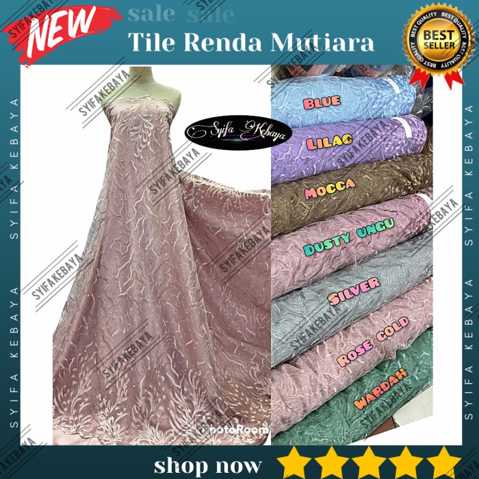 PROMO. Kain Brokat Tile Bahan Kebaya Brukat Tulle Motif Renda Mutiara - random