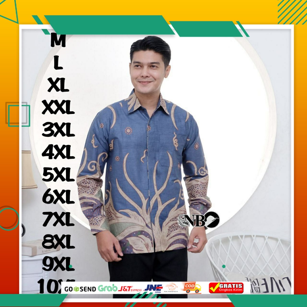 BAJU BATIK PRIA KEREN MODEL BARU /BATIK DENIM BATIK JUMBO BOS BIG SIZE JUMBO M L XL XXL 3XL 4XL 5XL 