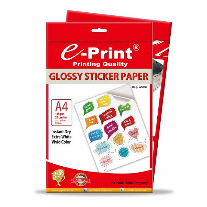 

E-Print Glossy Sticker Paper A4 / Kertas Stiker Label Glossy Eprint A4