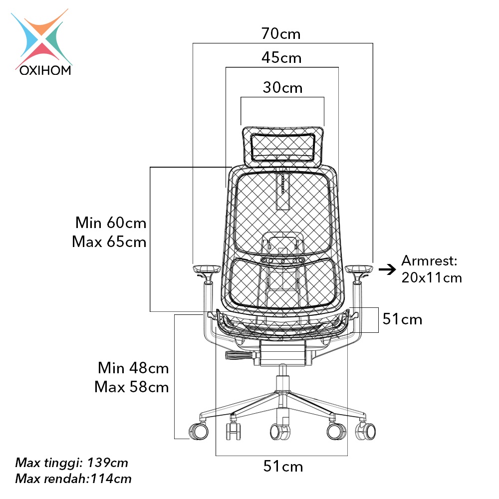 Oxihom T2 Full Mesh Kursi Kantor Kursi Gaming Belajar Jaring Hidrolik