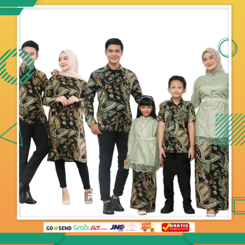 Baju Couple Kebaya batik Keluarga warna hijau sage Set Pakaian Sarimbit Brokat Seragam Big Size Jumbo Ibu bapak anak cowok cewek Moder nuntuk pesta kondangan lebaran 2023// KEBAYA DESAIN BARU TERPOPULER