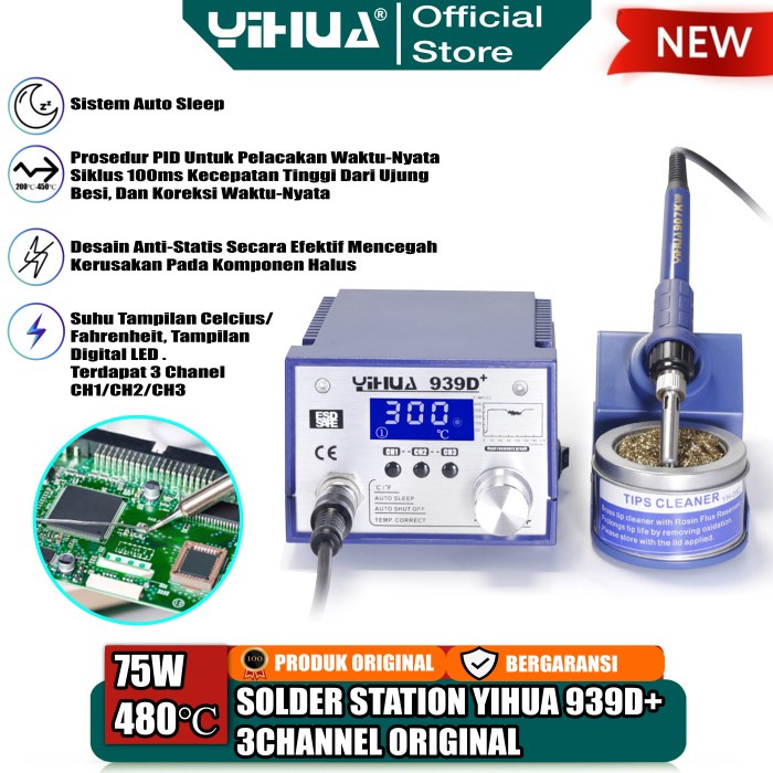 Yihua 939D+ Solder Station 3 Channel Soldering Iron Digital Original
