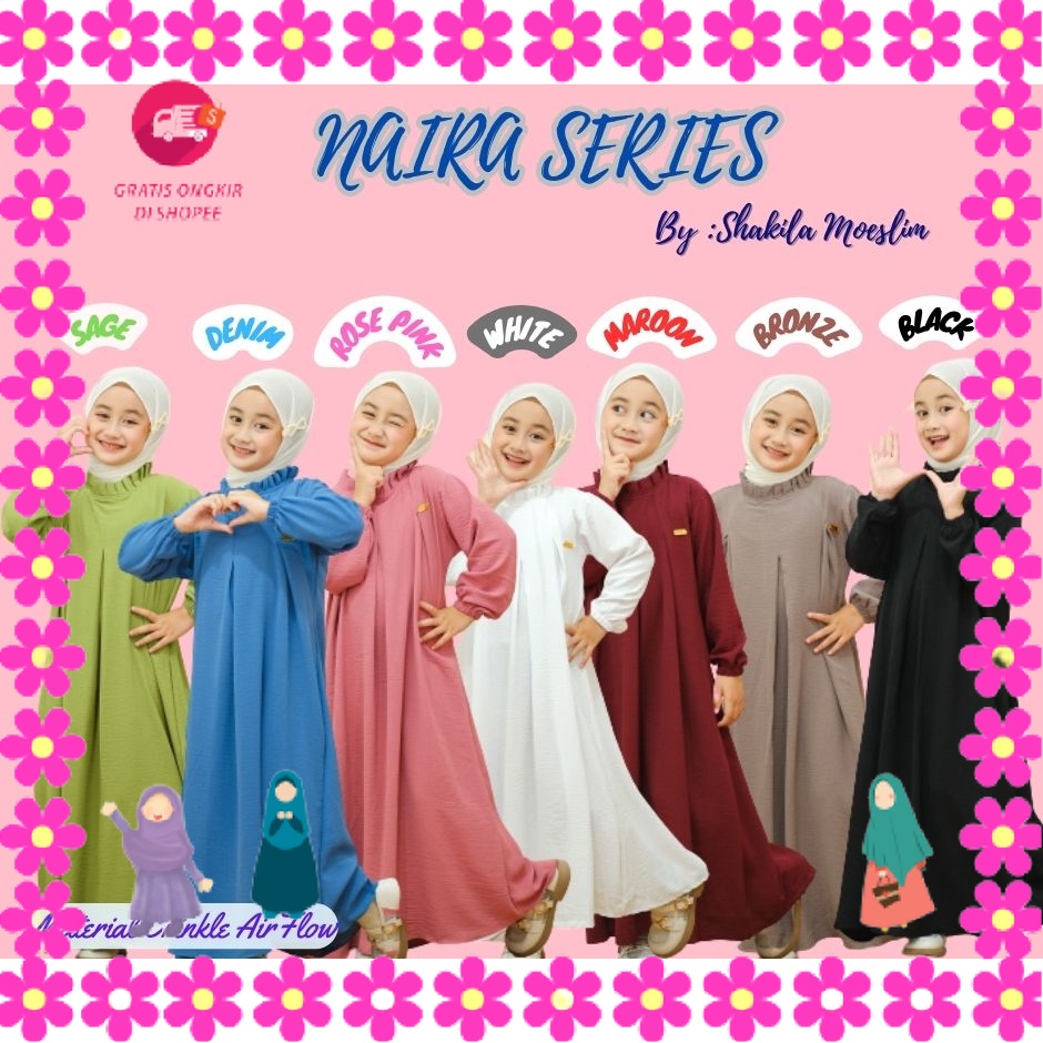 BAJU MUSLIMAH PEREMPUAN MENGAJI PIKNIK ULANG TAHUN LEBARAN/ GAMIS ANAK CRINKLE "MARYAM" SERIES 2-12 