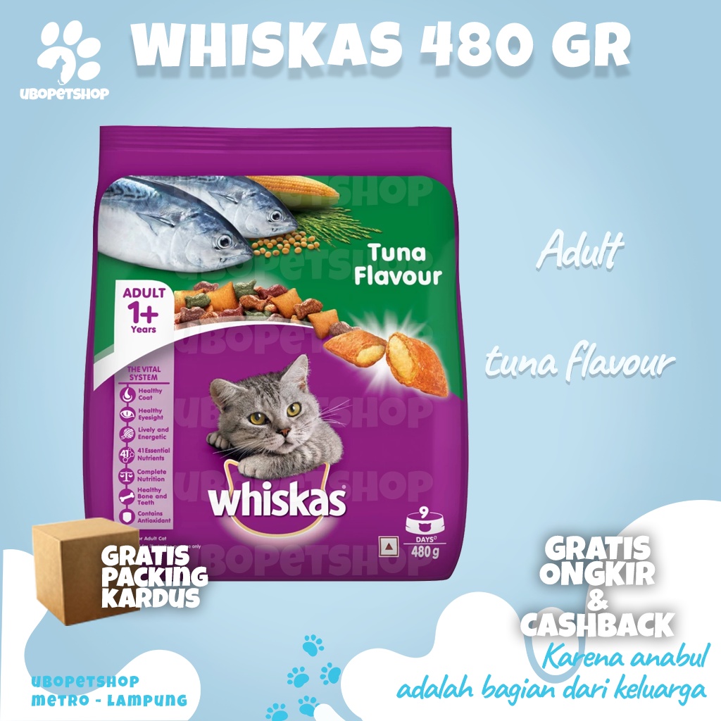 Makanan kucing Kering Whiskas 480 Gr Adult Tuna Flavor Ubopetshop