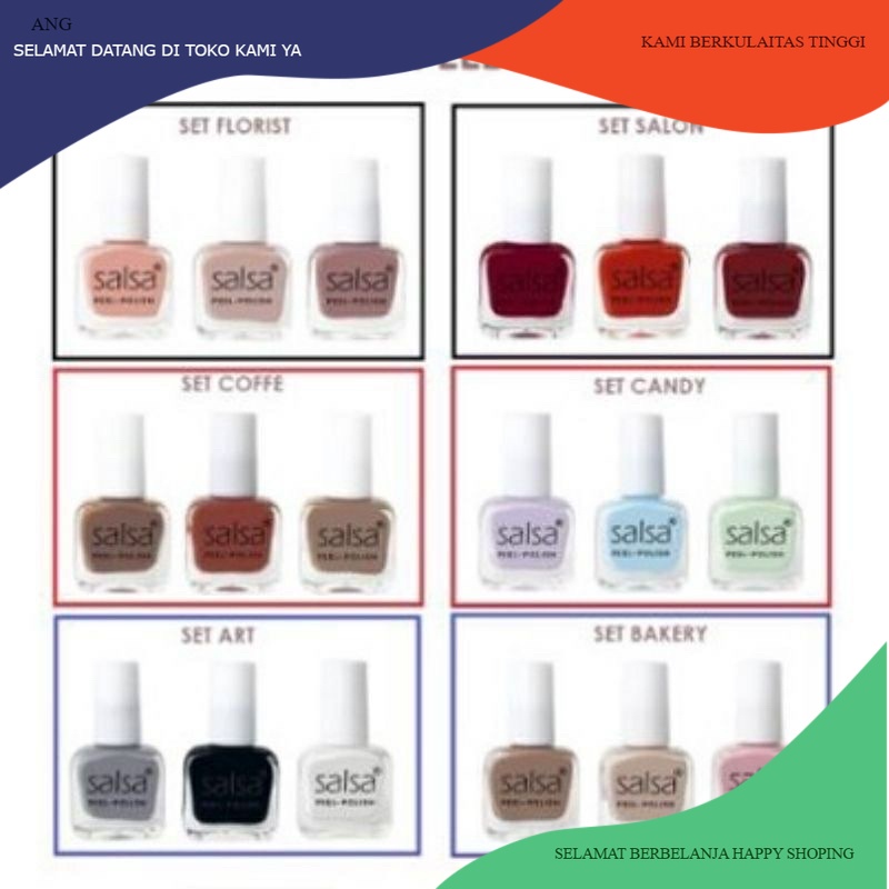 (ANG)SALSA Kutek Peel Polish Set 1 Box isi 3 /  Set Kutek Peel Off / Cat Kuku Bisa Kelupas