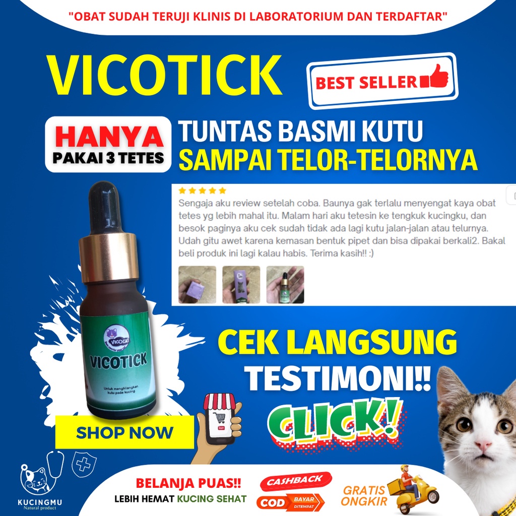 Obat Kucing Vicotick Anti Kutu Kucing Ampuh Membasmi Kutu Sampai Telor dan Aman Untuk Anak Kucing Ki