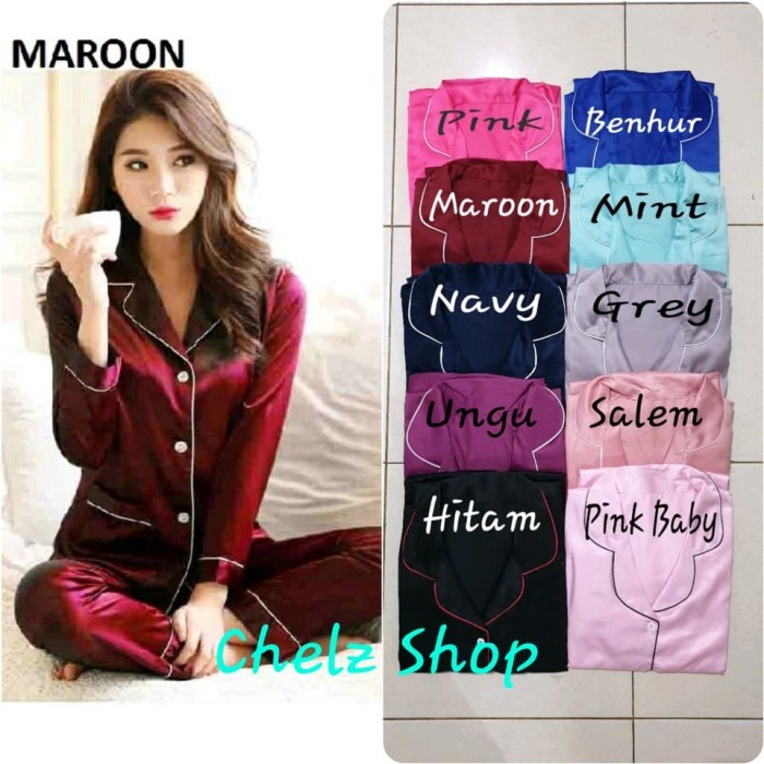 Setelan Baju Tidur Wanita  Pajamas Satin silky velvet Cewek PP renda katun adem yg murah rayon premi