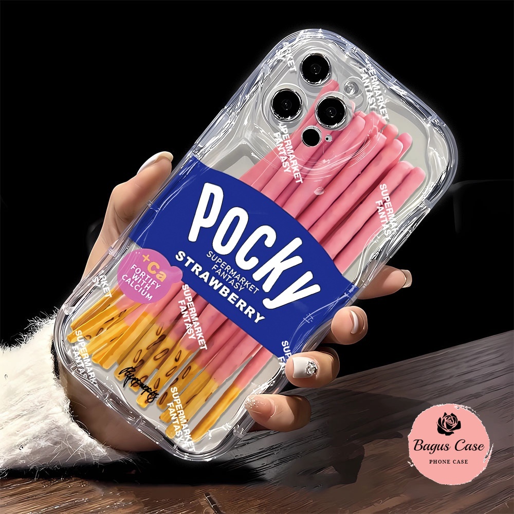 Casing ponsel bermotif coklat batangan Pocky pink cocok untuk Redmi A1 A2 9C 10C 12 12C Note 8 9 Pro