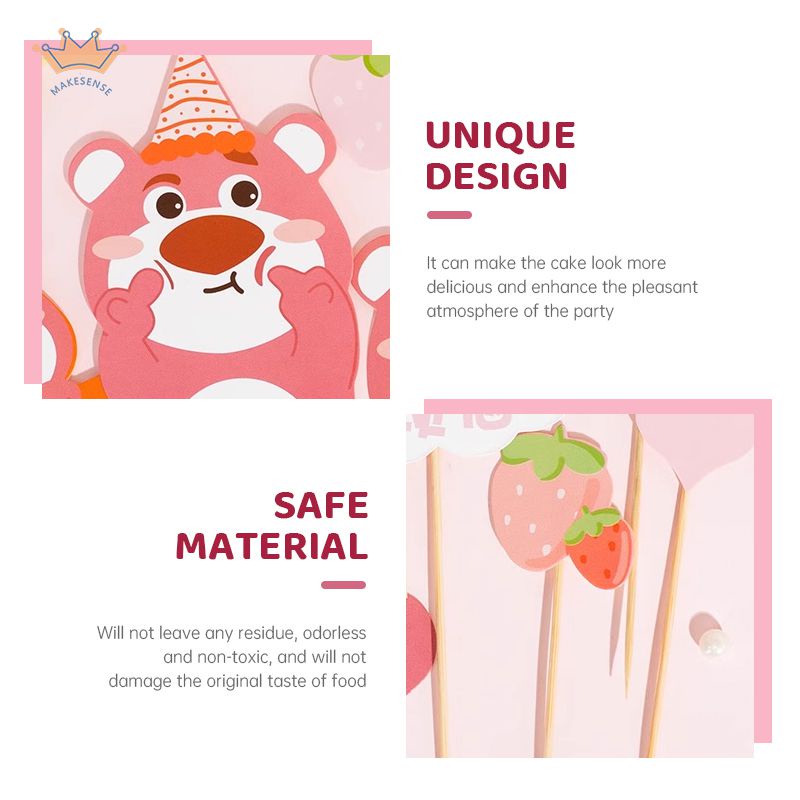 Topper Lucu Strawberry Bear Cake Plugin Strawberry Love-Heart Heart Plugin Dekorasi Kue Kreatif MK