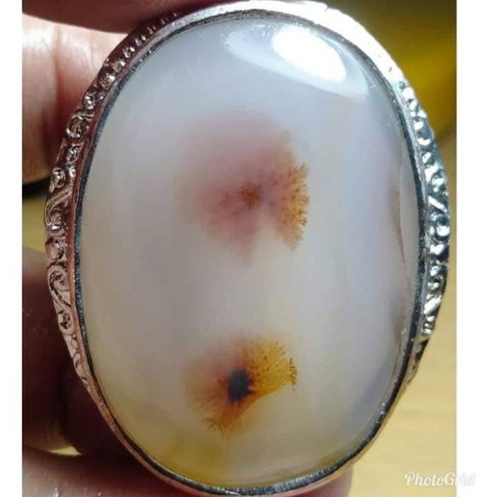 Cincin Batu Akik Motif Gambar Mata Bunga Teratai Antik