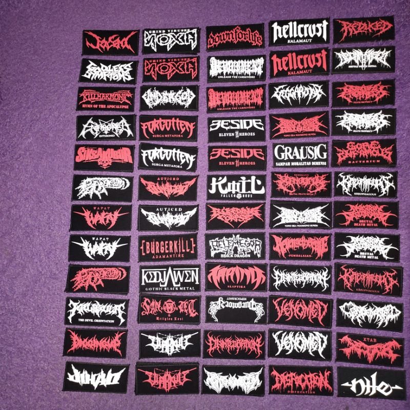 Bordir Bordir garasi rebel emblem kecil persegi acak satuan / patch random metal punk lokal dan luar