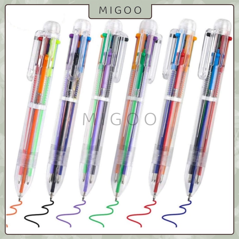 

MiGoo Pulpen 6 Warna Transparan Pena Pena 6 in 1 Warna Warni Ballpont Pen Six-in-One Color 6 Warna Transparan Pena Ballpoint