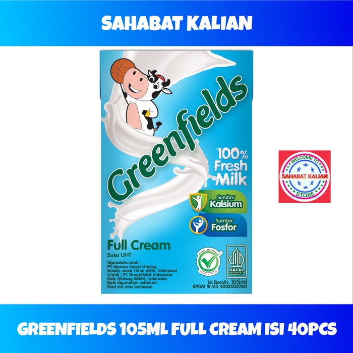 

[Big Sale] SUSU UHT GREENFIELDS FULL CREAM MILK 125ML 1 KARTON ISI 40 PCS - FULLCREAM 105ML