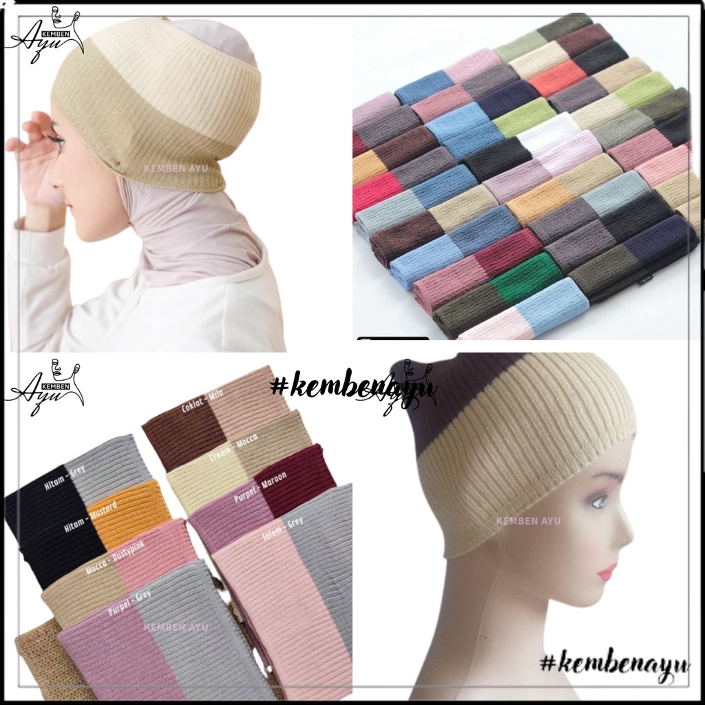Ciput Rajut 2 Warna Premium Anti melar Budeg Pusing Rabbani Kupluk Umama Anisa Perempuan Bando Besar