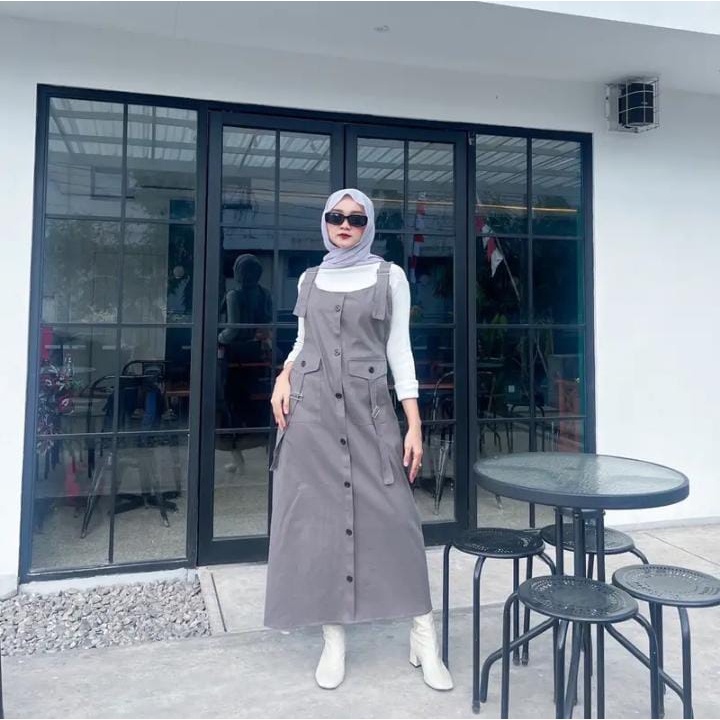 Overall Jumpsuit Cargo Elda Overall Cargo Katun Twill Street wanita muslimah termurah btcsolo panjan